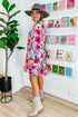 Multi-Color Floral Tie Neck Bubble Sleeve Shift Dress